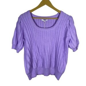 NWT FRNCH Paris Ribbed Knit Short Sleeve Lavender Purple Scoop Neck Sweater Med.